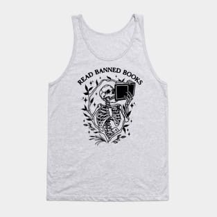 Read Banned Books Skeleton Halloween Goth Protest Tank Top